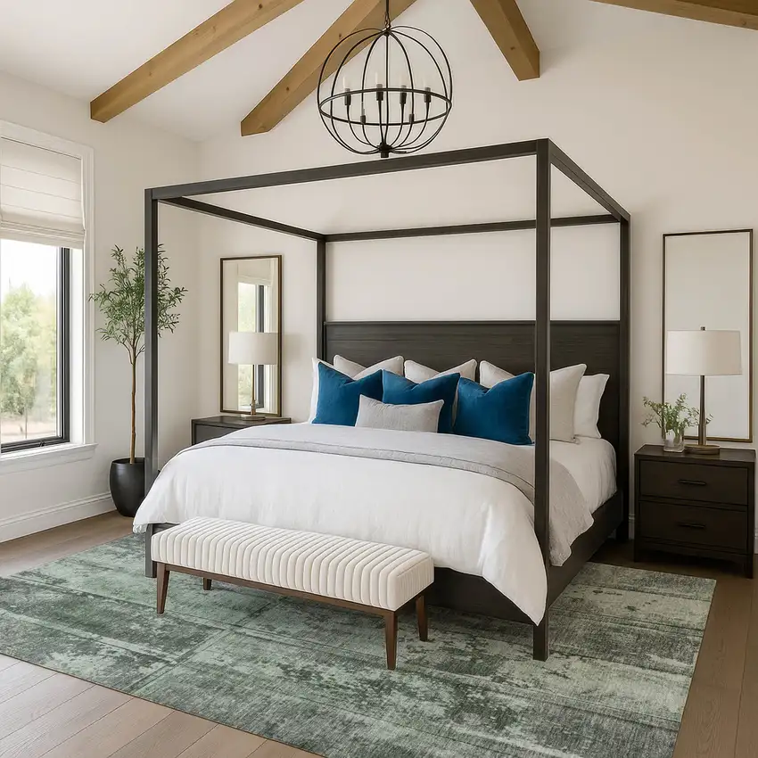 Green And Gray Striped Washable Area Rug With UV Protection Photo 4