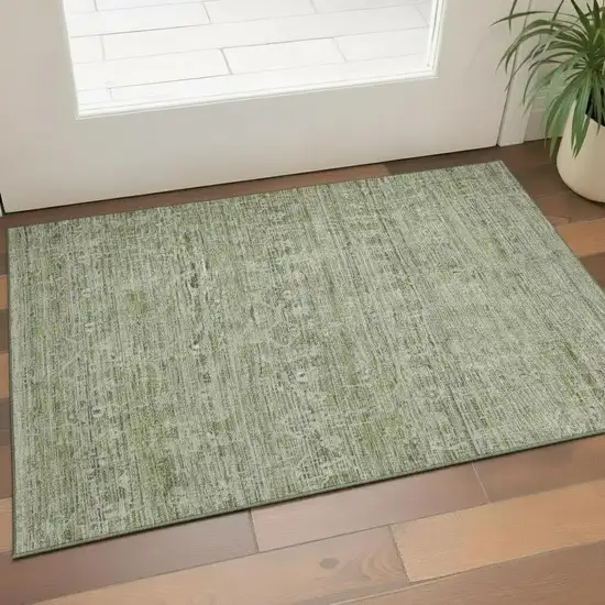 Green And Gray Striped Washable Area Rug With UV Protection Photo 2