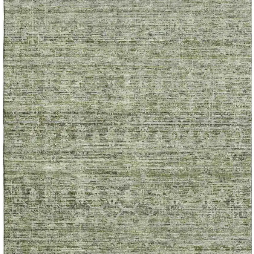 Green And Gray Striped Washable Area Rug With UV Protection Photo 3