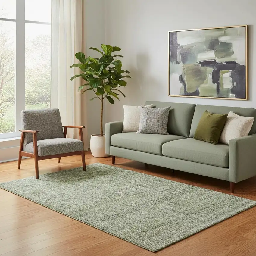 Green And Gray Striped Washable Area Rug With UV Protection Photo 2