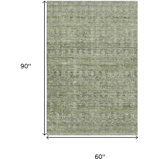 Green And Gray Striped Washable Area Rug With UV Protection Photo 9