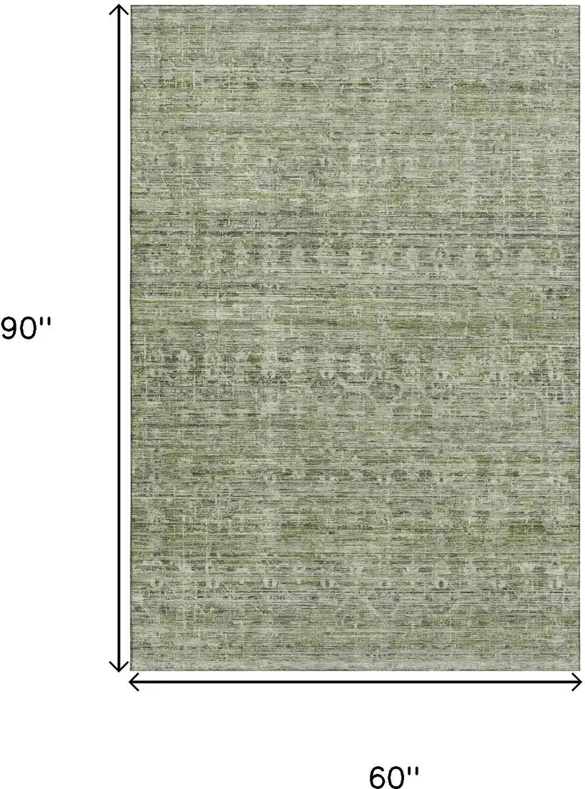 Green And Gray Striped Washable Area Rug With UV Protection Photo 9