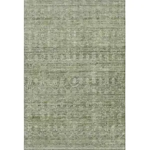 Photo of Green And Gray Striped Washable Area Rug With UV Protection