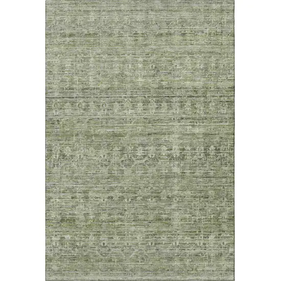 Green And Gray Striped Washable Area Rug With UV Protection Photo 2