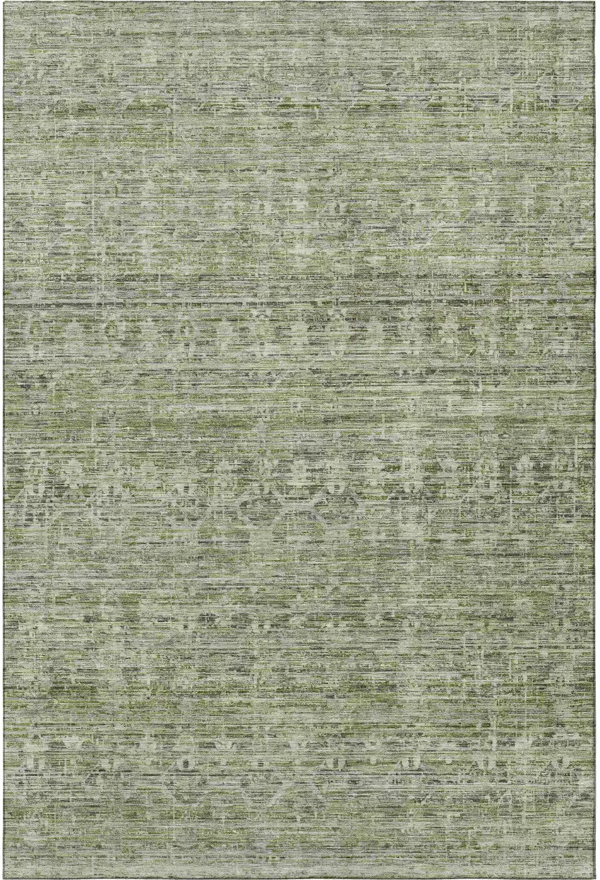 Green And Gray Striped Washable Area Rug With UV Protection Photo 2