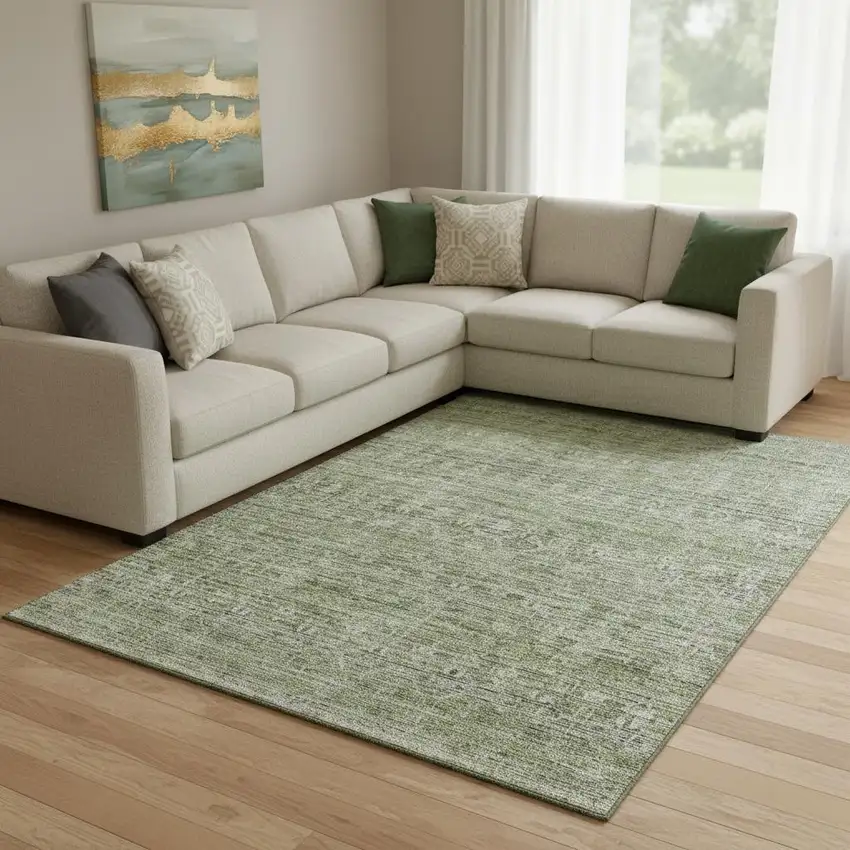 Green And Gray Striped Washable Area Rug With UV Protection Photo 2