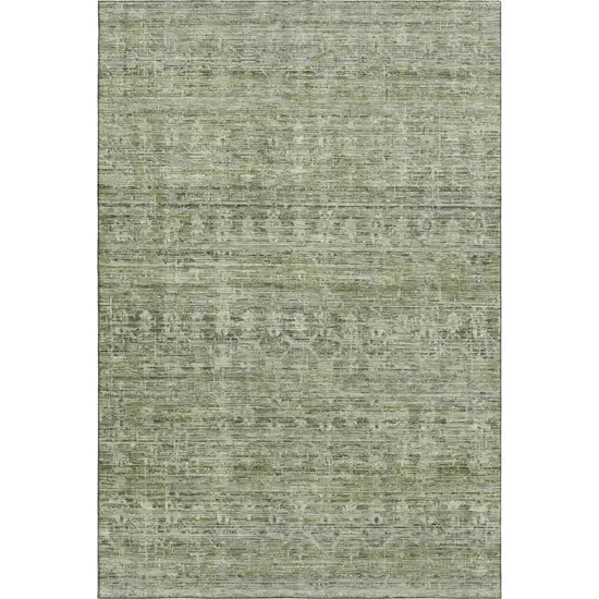 Green And Gray Striped Washable Area Rug With UV Protection Photo 1