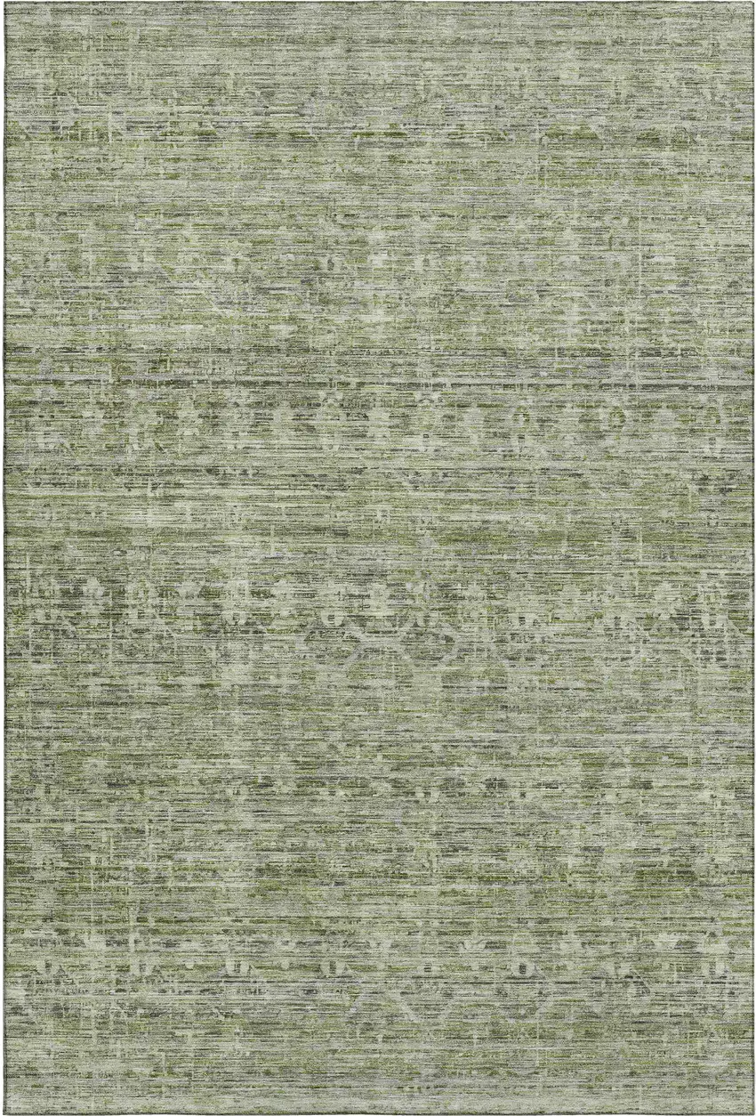 Green And Gray Striped Washable Area Rug With UV Protection Photo 1