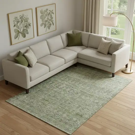 Green And Gray Striped Washable Area Rug With UV Protection Photo 2