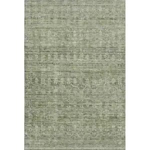 Photo of Green And Gray Striped Washable Area Rug With UV Protection