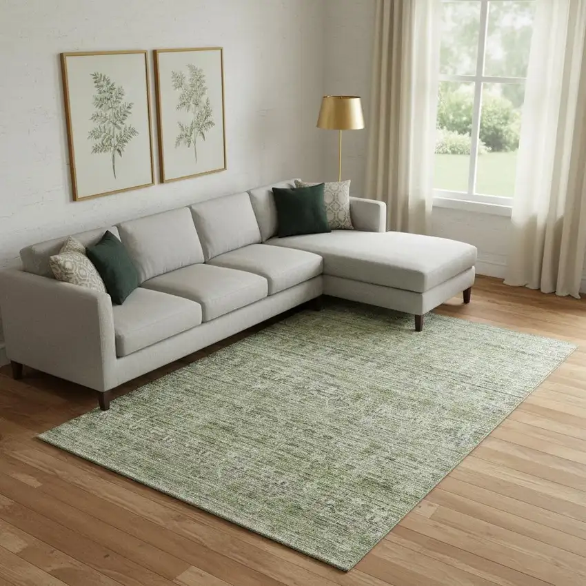 Green And Gray Striped Washable Area Rug With UV Protection Photo 2