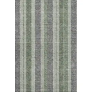 Photo of Green And Gray Striped Washable Area Rug With UV Protection