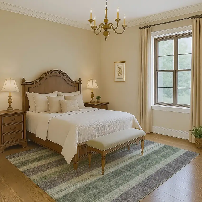 Green And Gray Striped Washable Area Rug With UV Protection Photo 6