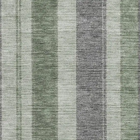 Green And Gray Striped Washable Area Rug With UV Protection Photo 3
