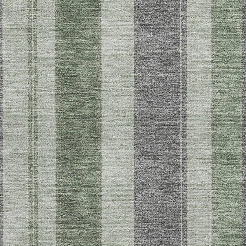 Green And Gray Striped Washable Area Rug With UV Protection Photo 3