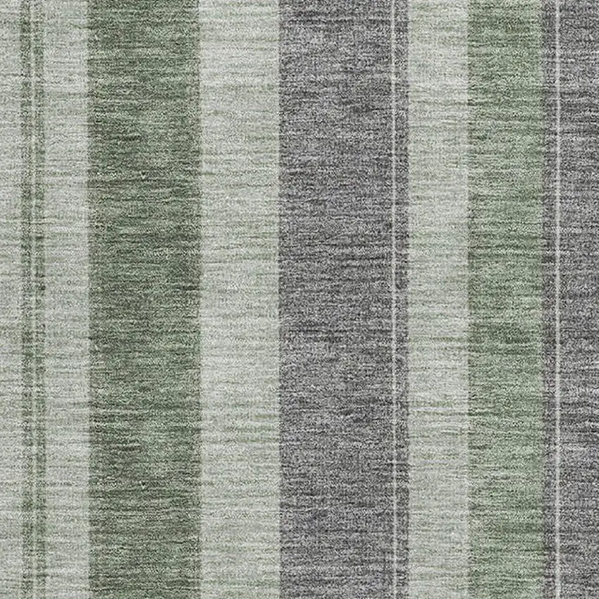 Green And Gray Striped Washable Area Rug With UV Protection Photo 3