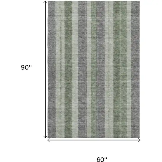 Green And Gray Striped Washable Area Rug With UV Protection Photo 9