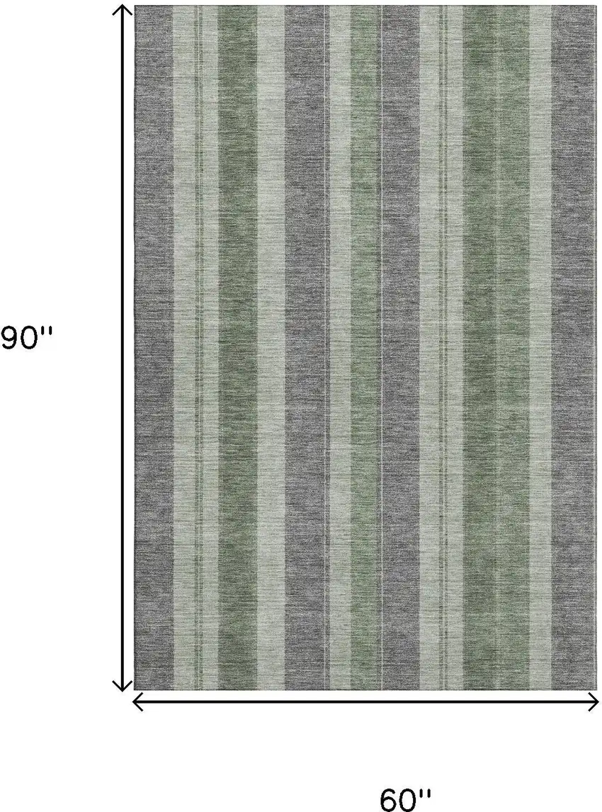 Green And Gray Striped Washable Area Rug With UV Protection Photo 9