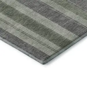 Photo of Green And Gray Striped Washable Area Rug With UV Protection