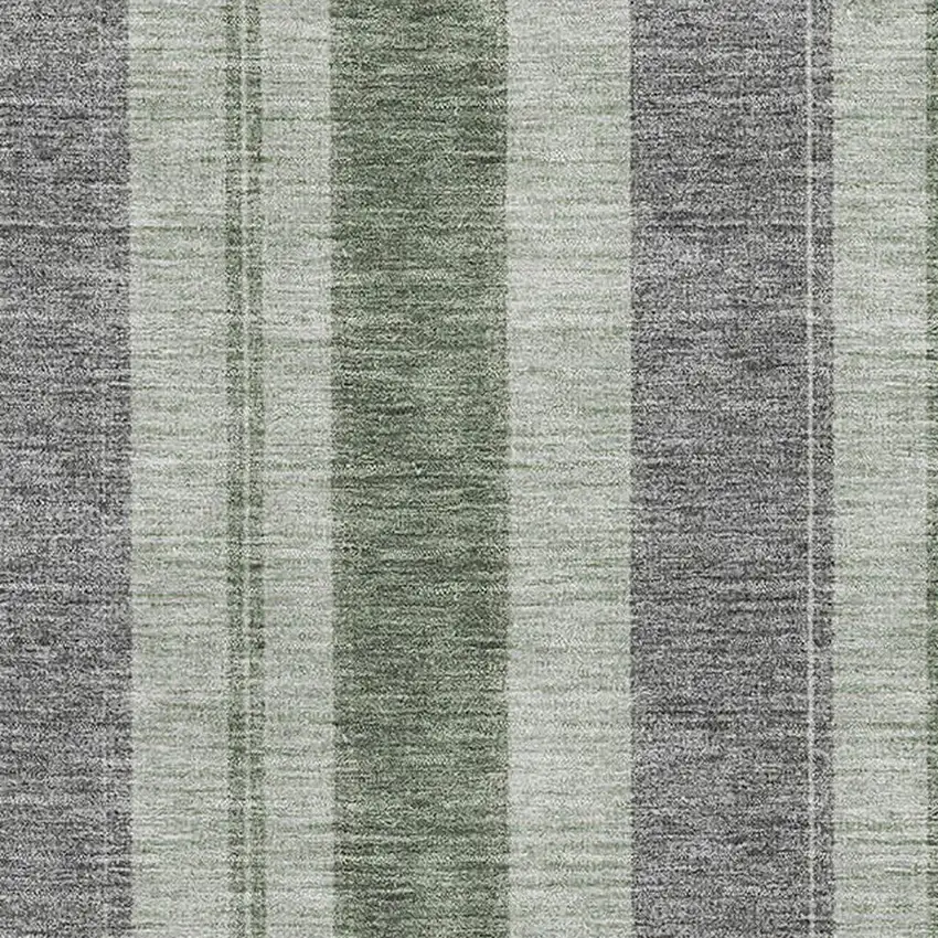 Green And Gray Striped Washable Area Rug With UV Protection Photo 3