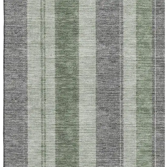 Green And Gray Striped Washable Area Rug With UV Protection Photo 4