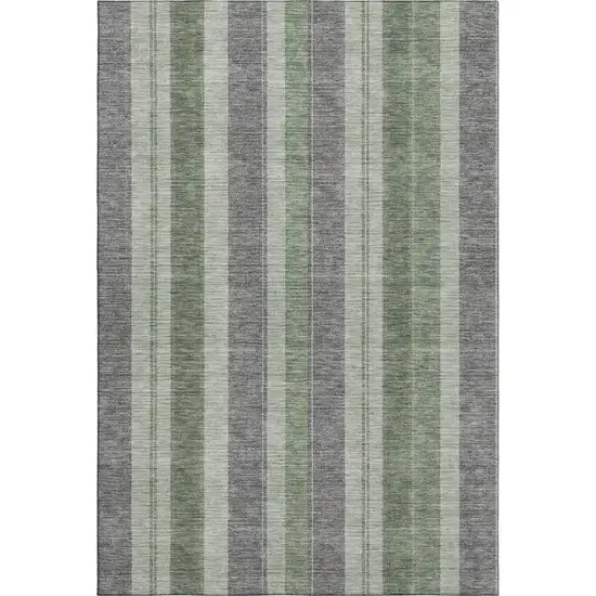 Green And Gray Striped Washable Area Rug With UV Protection Photo 1