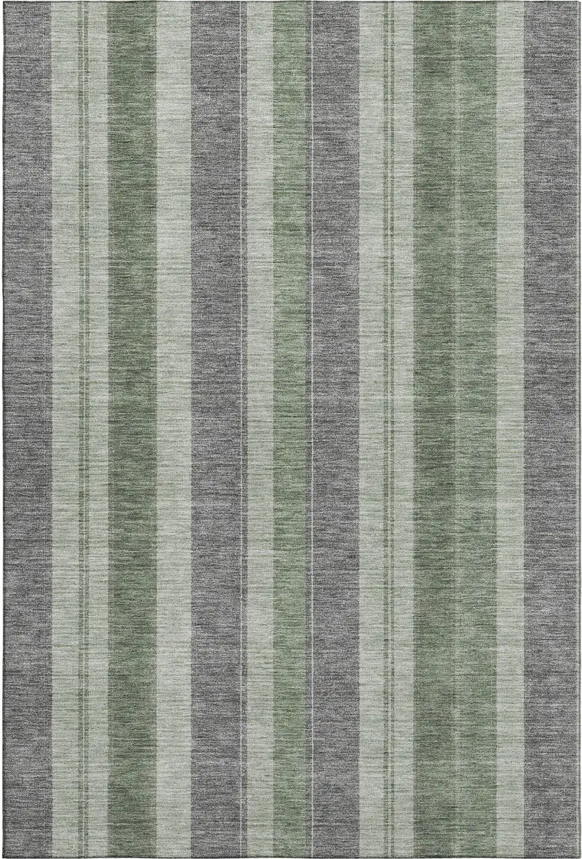 Green And Gray Striped Washable Area Rug With UV Protection Photo 1