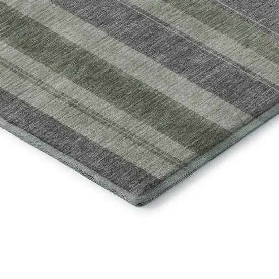 Green And Gray Striped Washable Area Rug With UV Protection Photo 8