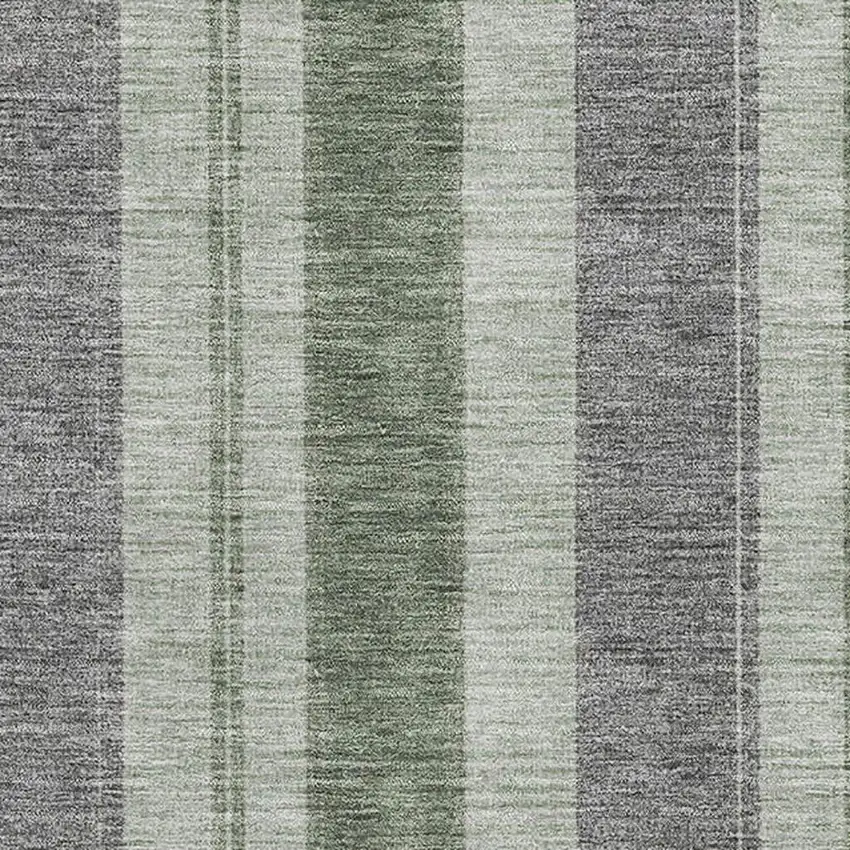 Green And Gray Striped Washable Area Rug With UV Protection Photo 3