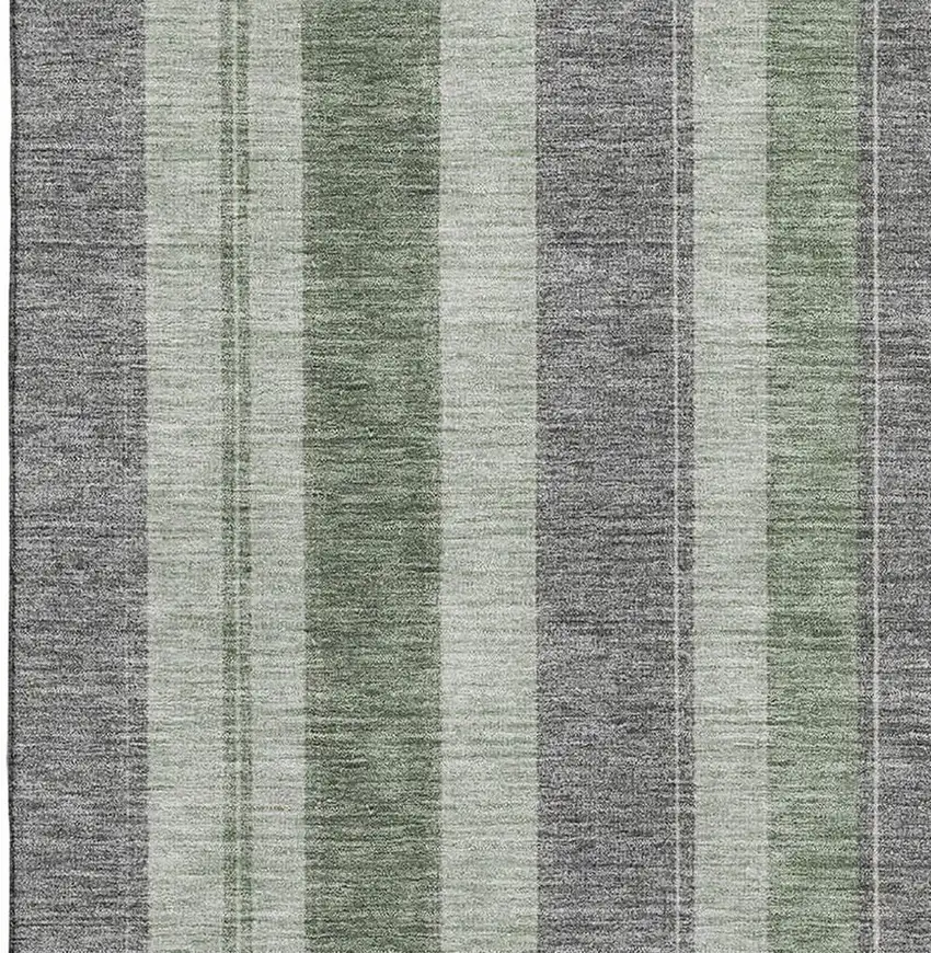 Green And Gray Striped Washable Area Rug With UV Protection Photo 4