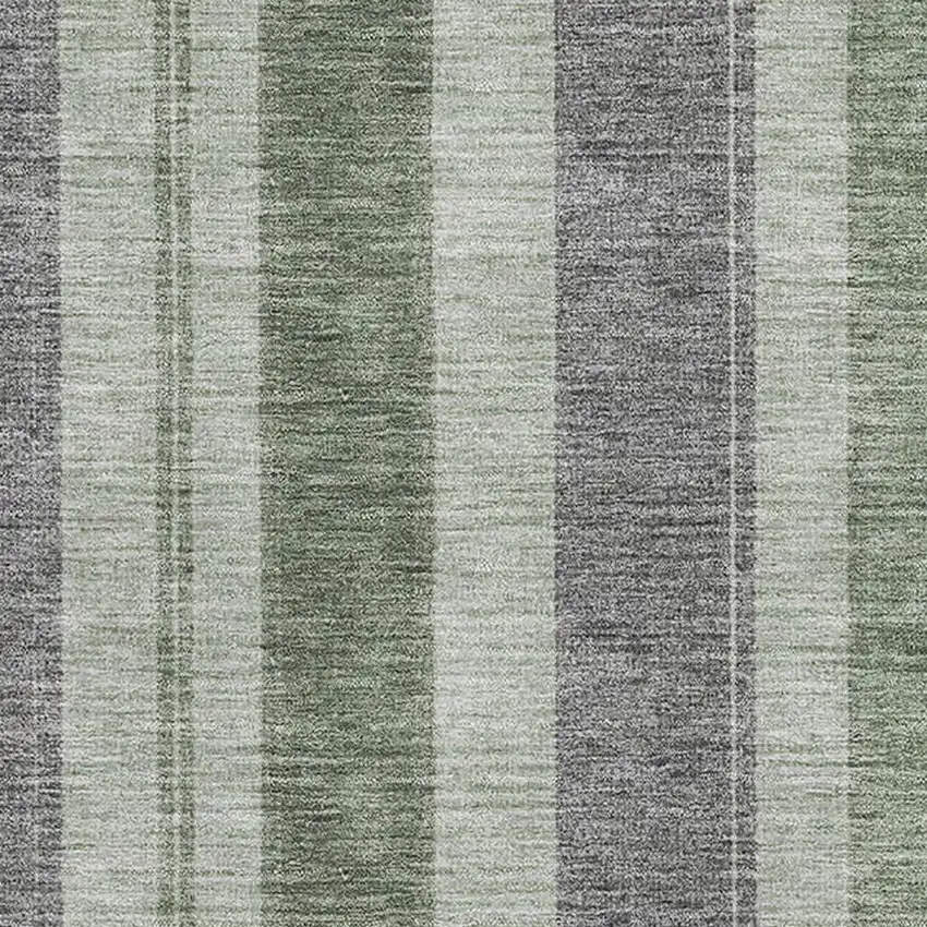 Green And Gray Striped Washable Area Rug With UV Protection Photo 3