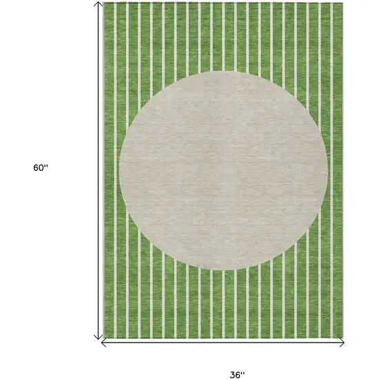 Green And Gray Striped Washable Indoor Outdoor Area Rug Photo 3