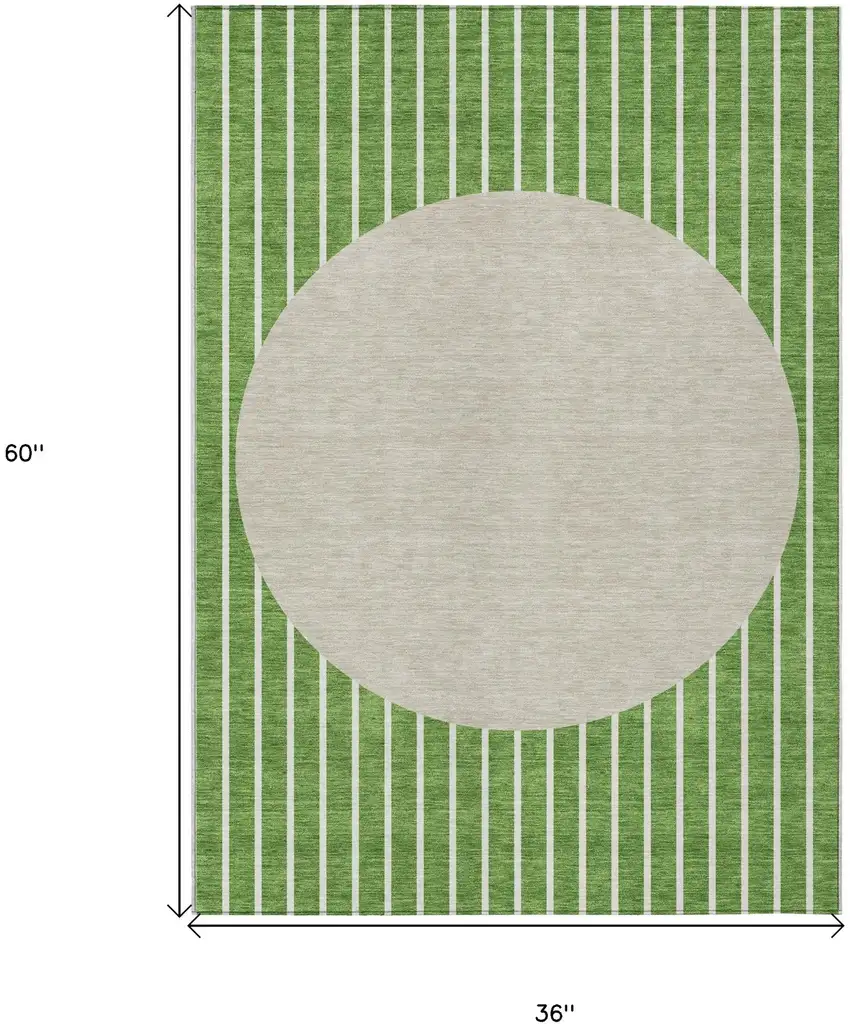 Green And Gray Striped Washable Indoor Outdoor Area Rug Photo 3