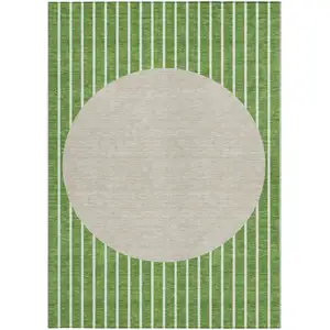 Photo of Green And Gray Striped Washable Indoor Outdoor Area Rug