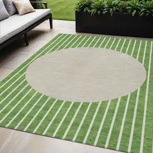 Photo of Green And Gray Striped Washable Indoor Outdoor Area Rug