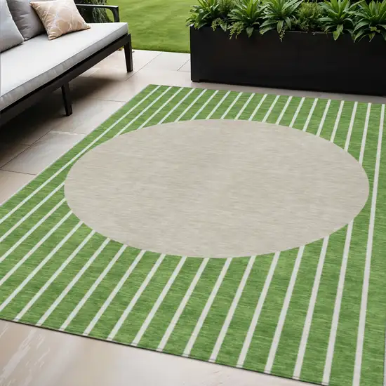 Green And Gray Striped Washable Indoor Outdoor Area Rug Photo 1