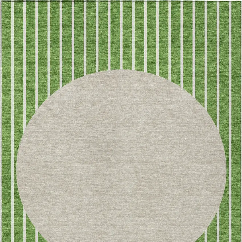 Green And Gray Striped Washable Indoor Outdoor Area Rug Photo 5