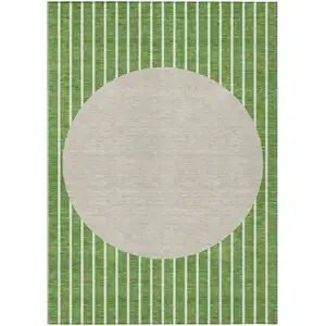 Photo of Green And Gray Striped Washable Indoor Outdoor Area Rug