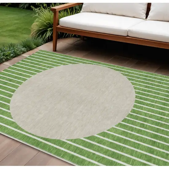 Green And Gray Striped Washable Indoor Outdoor Area Rug Photo 1