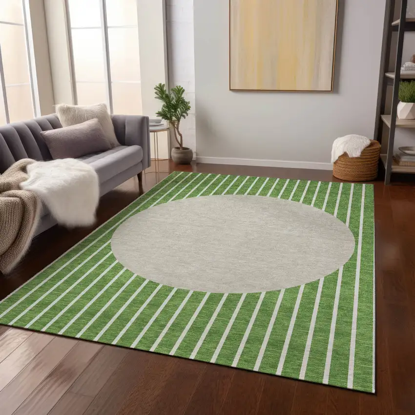 Green And Gray Striped Washable Indoor Outdoor Area Rug Photo 7