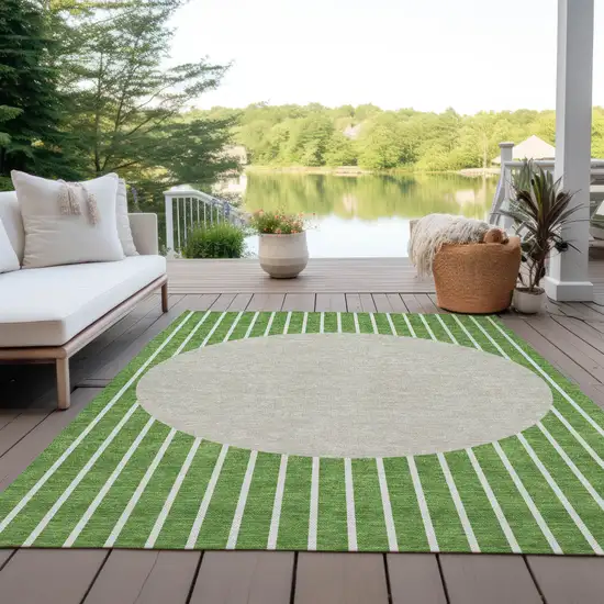 Green And Gray Striped Washable Indoor Outdoor Area Rug Photo 9