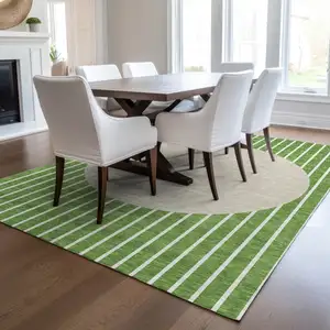 Photo of Green And Gray Striped Washable Indoor Outdoor Area Rug