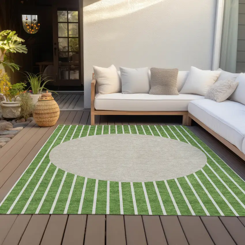 Green And Gray Striped Washable Indoor Outdoor Area Rug Photo 7