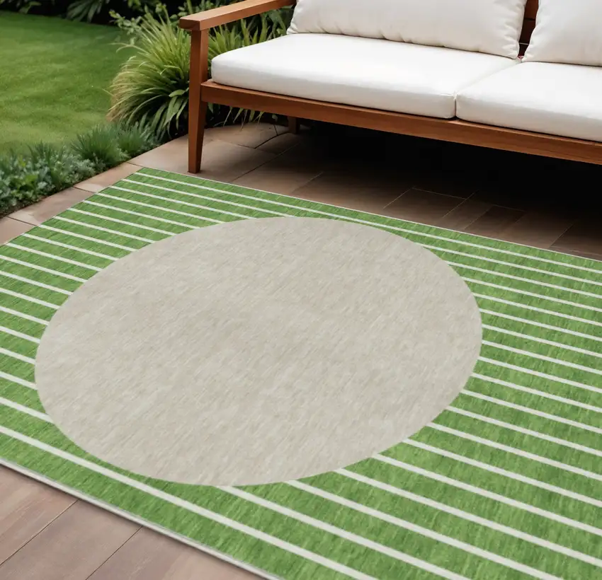 Green And Gray Striped Washable Indoor Outdoor Area Rug Photo 1