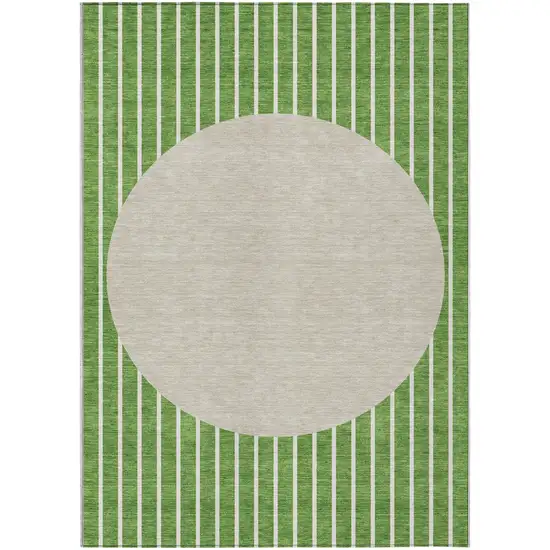 Green And Gray Striped Washable Indoor Outdoor Area Rug Photo 2