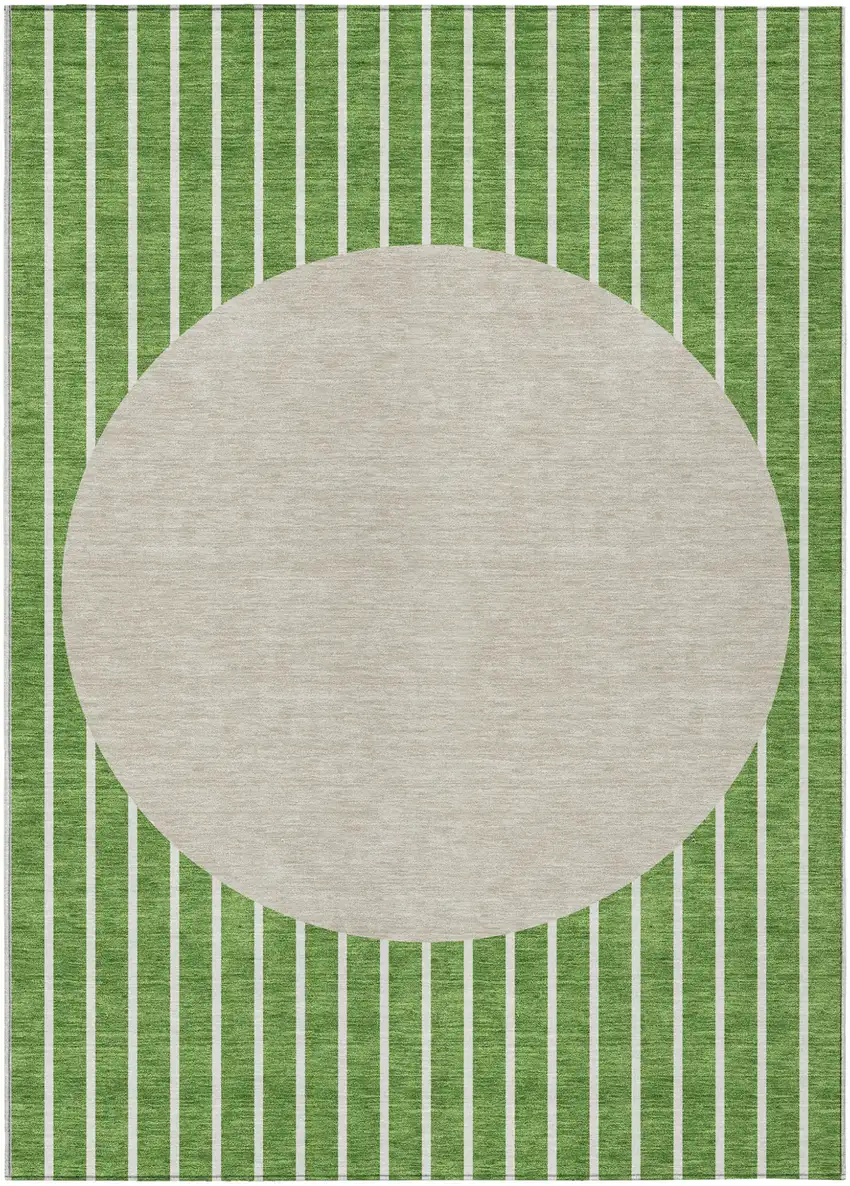 Green And Gray Striped Washable Indoor Outdoor Area Rug Photo 2