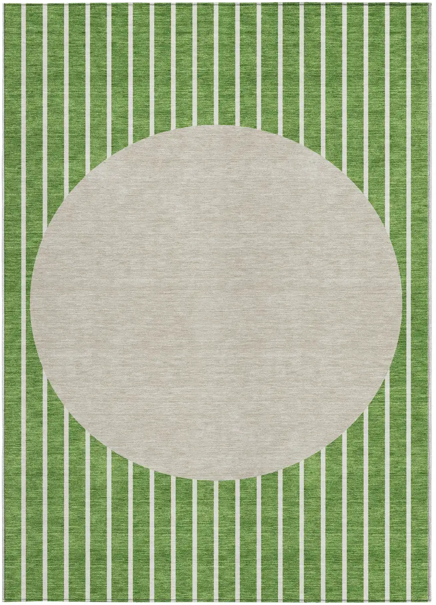 Green And Gray Striped Washable Indoor Outdoor Area Rug Photo 6