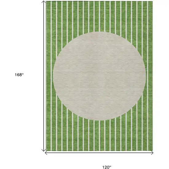 Green And Gray Striped Washable Indoor Outdoor Area Rug Photo 3