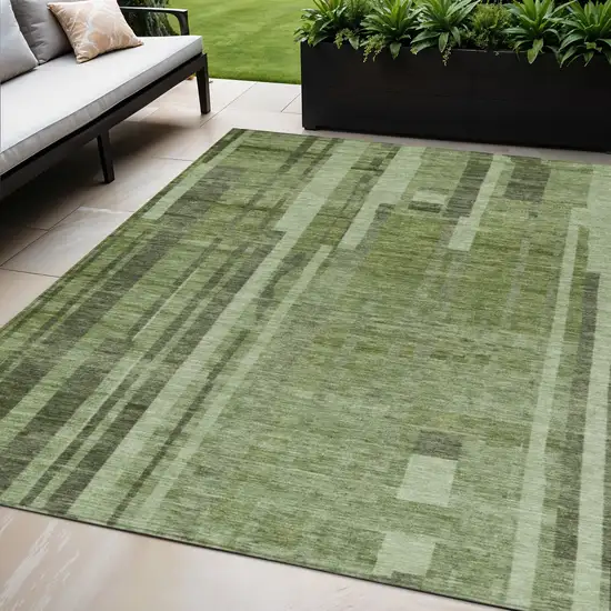 Green And Gray Striped Washable Indoor Outdoor Area Rug Photo 1