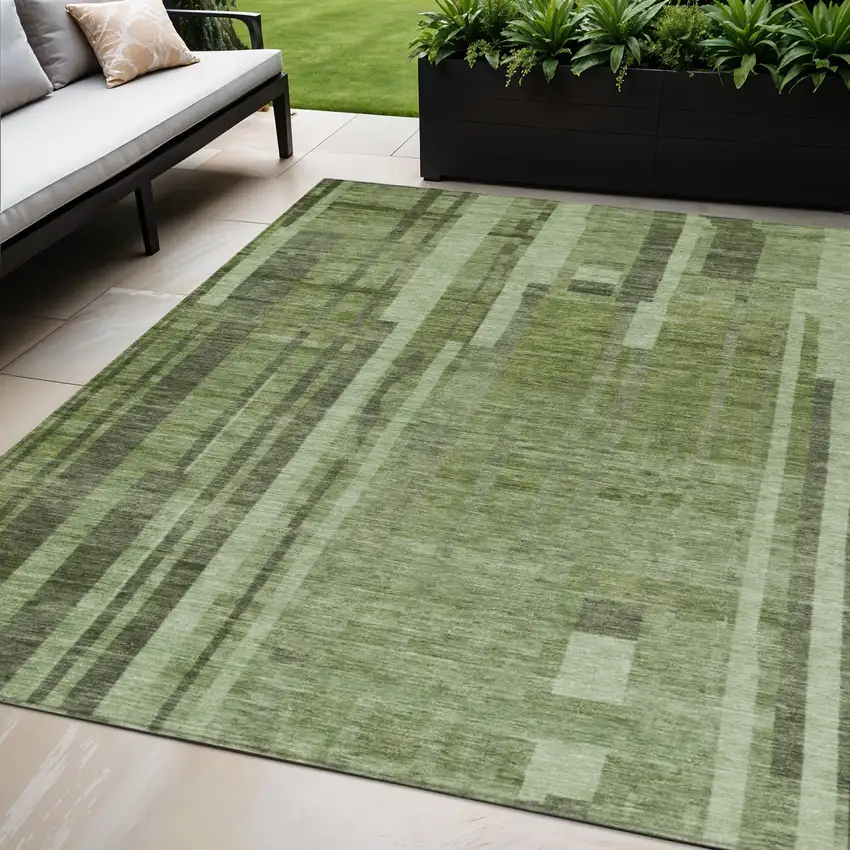 Green And Gray Striped Washable Indoor Outdoor Area Rug Photo 1
